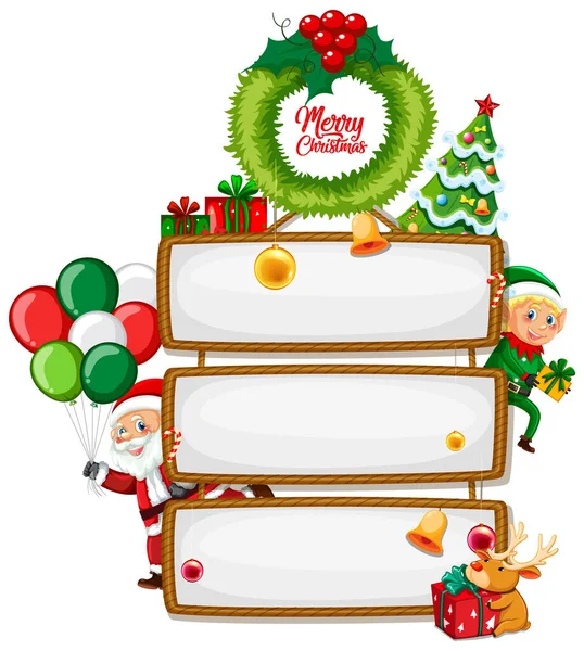 Blanco Houten Bord Met Vrolijke Kerst Lettertype Logo Met Kerst — Stockvector