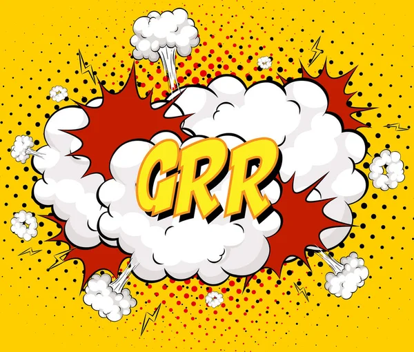 黄色の背景イラストの漫画雲爆発のGrrテキスト — ストックベクタ