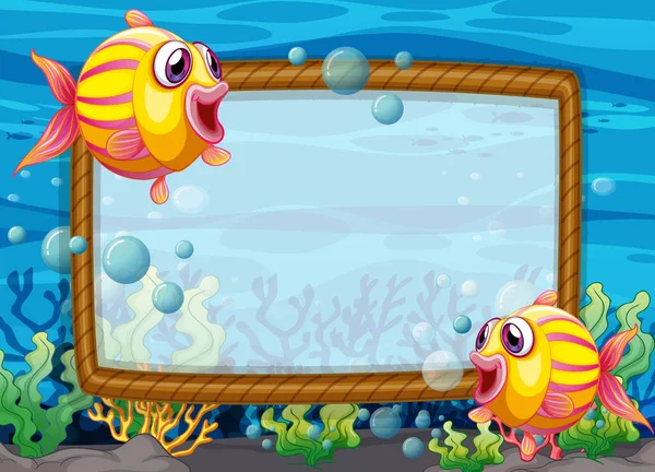 Blank Frame Template Egzotycznych Ryb Postać Kreskówek Podwodnej Sceny Ilustracji — Wektor stockowy