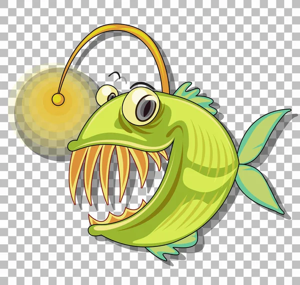 Pescador Peces Personaje Dibujos Animados Aislados Sobre Fondo Transparente Ilustración — Vector de stock