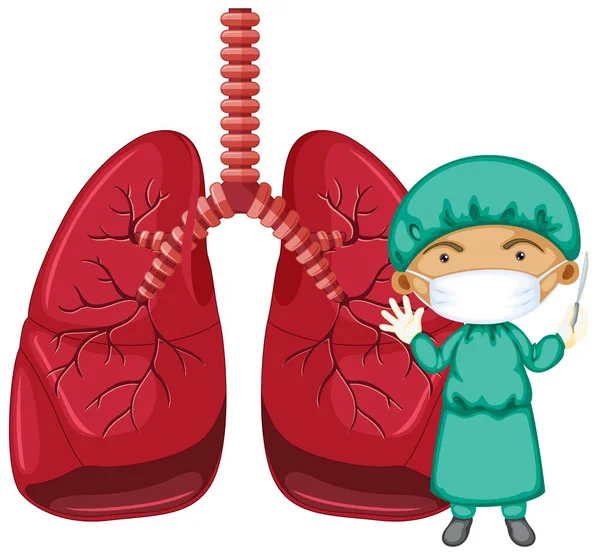 Pulmones Con Médico Que Usa Máscara Ilustración Personajes Dibujos Animados — Vector de stock