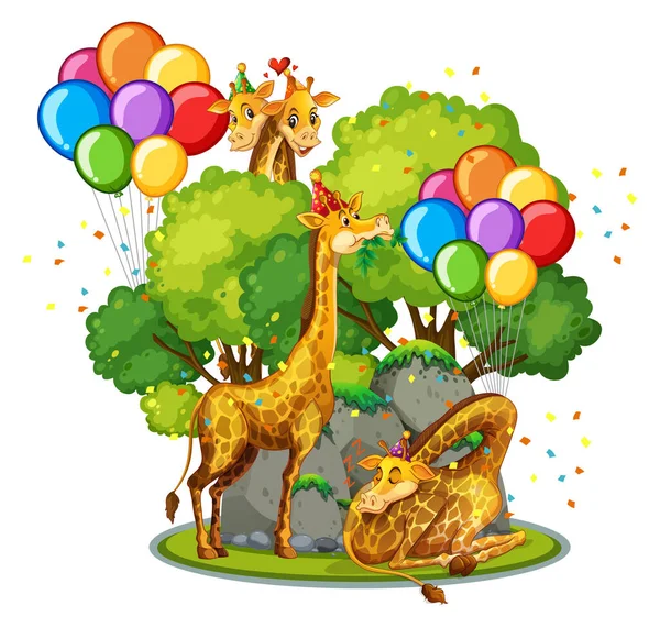 Viele Giraffen Party Thema Der Natur Wald Hintergrund Isolierte Illustration — Stockvektor