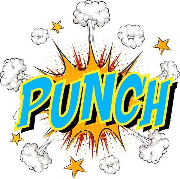 Mot Punch Sur Bande Dessinée Explosion Nuage Fond Illustration — Image vectorielle