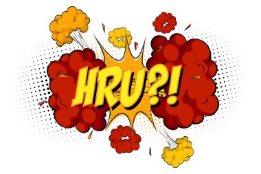 Çizgi roman bulutu patlaması üzerine HRU metni beyaz arkaplan resimlerinde izole edildi