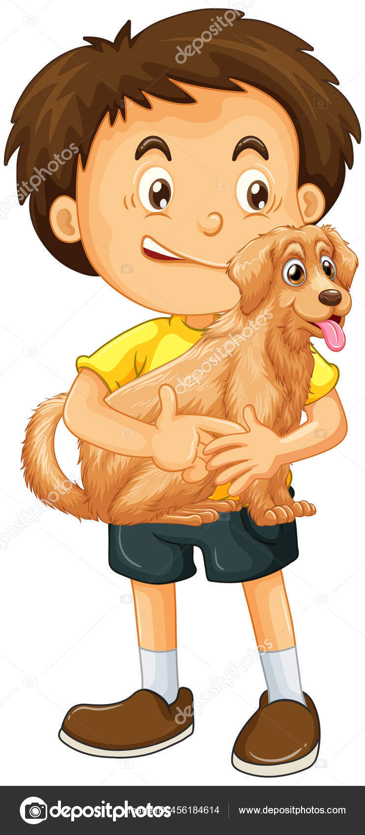 Anak Laki Laki Bahagia Karakter Kartun Memeluk Ilustrasi Anjing Lucu Stok Vektor Interactimages 456184614
