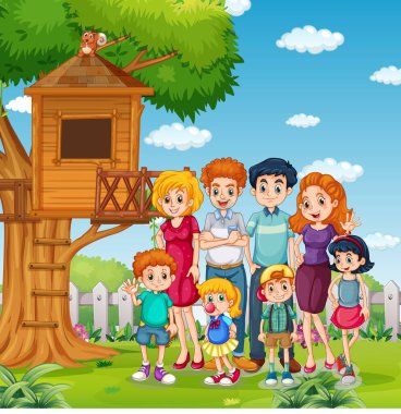 Mutlu aile resimli açık hava sahnesi