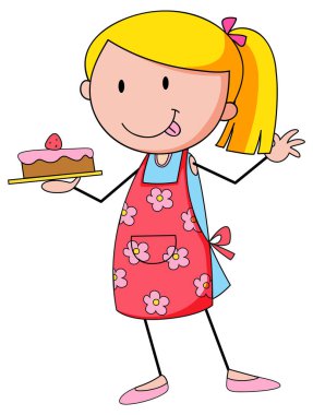 Sevimli kız çizgi film karakteri karalama stili izole edilmiş.