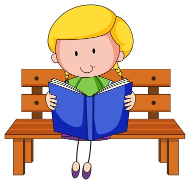 Çizgi film karakteri çizimleri okuyan tatlı bir kız.