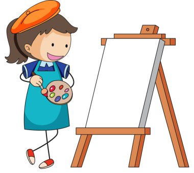 Boş tahtası olan küçük bir çizgi film karakteri izole edilmiş.