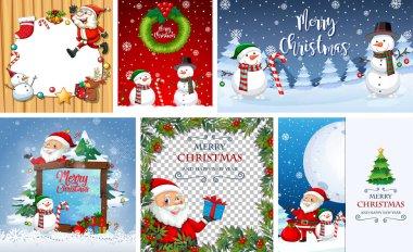 Farklı noel kartpostalları ya da poster çizimleri.