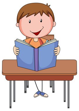 Çizgi film karakteri çizimleri okuyan bir çocuk.