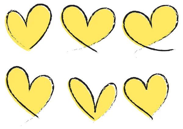 Набор Различных Типов Желтых Ручной Работы Сердца Изолированные Иллюстрации — стоковый вектор
