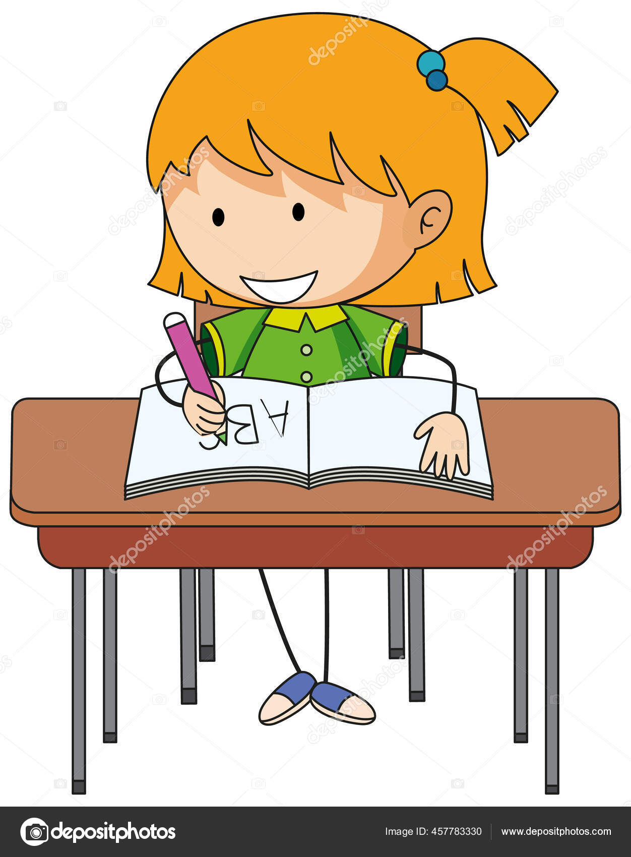 Girl Doing Homework Doodle Cartoon Character Illustration Stock Vector ...