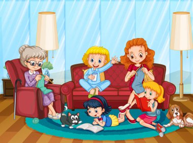 Oturma odasındaki mutlu aile tablosu