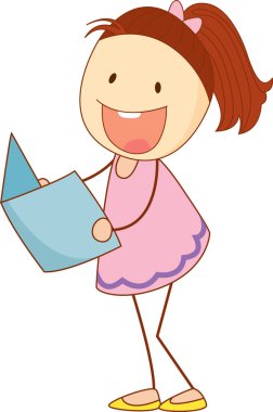 Çizgi film karakteri okuyan karalama yapan bir çocuk çizimleri izole etmiş.