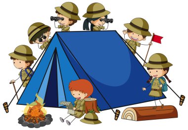 Bir çok çocuk çizgi film karakteri ile kamp çadırı