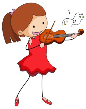 Keman karikatür karakteri canlandıran tatlı bir kız izole edilmiş.