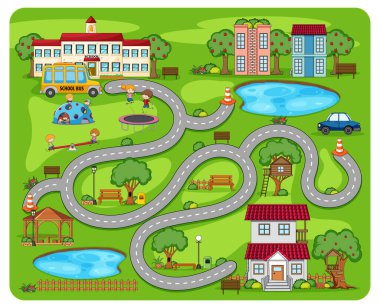 Sevimli çizgi film labirent oyun şablonu çizimi