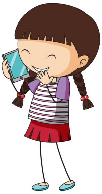 Sevimli kız çizgi film karakteri karalama stili izole edilmiş.