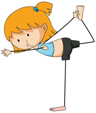 Yoga karikatürü yapan bir kız karikatür karakteri izole edilmiş.