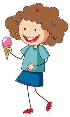 Sevimli kız çizgi film karakteri karalama stili izole edilmiş.