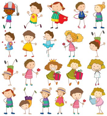 Karalama stili resimli bir grup çocuk.