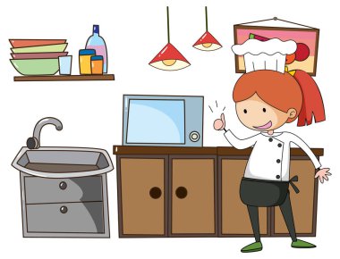 Beyaz arkaplan resimlerinde mutfak malzemesi olan küçük şef.