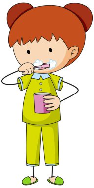 Sevimli kız çizgi film karakteri karalama stili izole edilmiş.