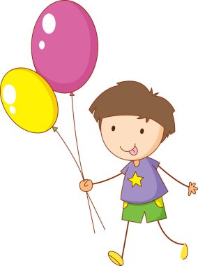 Çizer el, elinde balon çizimi olan bir çizgi film karakteri.