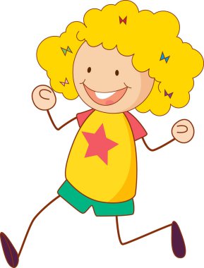 Sevimli kız çizgi film karakteri karalama stili izole edilmiş.