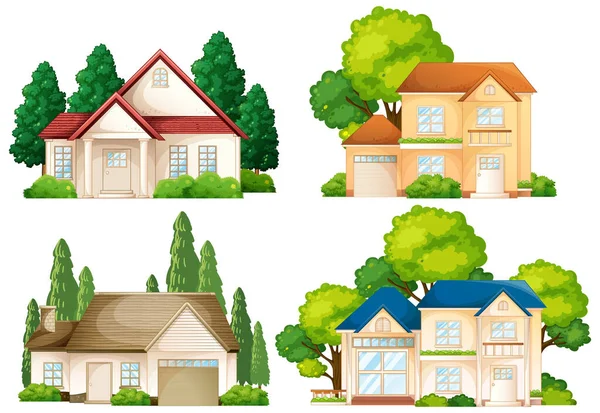 Conjunto Diferentes Tipos Casas Ilustração Isolada —  Vetores de Stock