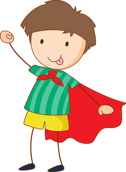 Super Héroe Niño Personaje Dibujos Animados Dibujado Mano Estilo Doodle — Vector de stock