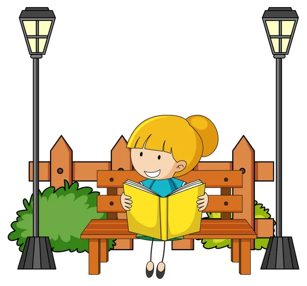 Χαριτωμένο Κορίτσι Ανάγνωση Βιβλίο Doodle Εικονογράφηση Χαρακτήρα Κινουμένων Σχεδίων — Διανυσματικό Αρχείο