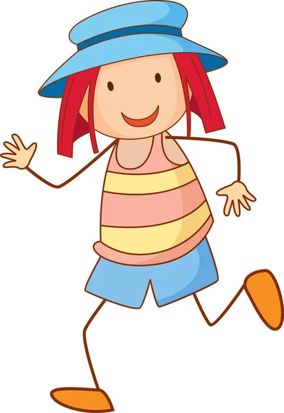 Ένα Κορίτσι Φορώντας Καπέλο Χαρακτήρα Κινουμένων Σχεδίων Στο Χέρι Ζωγραφισμένα — Διανυσματικό Αρχείο