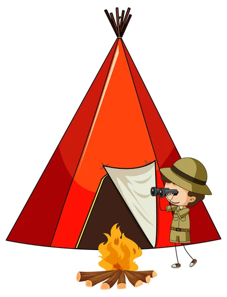Tente Camping Avec Gribouillis Enfants Personnage Dessin Animé Illustration Isolée — Image vectorielle
