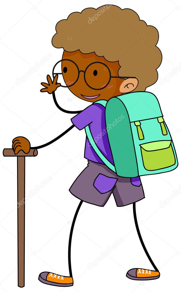 A hiker boy doodle cartoon character isolated illustration