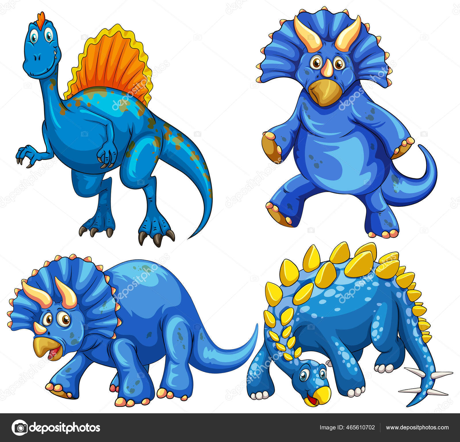 Conjunto de personagens de dinossauros de desenho animado