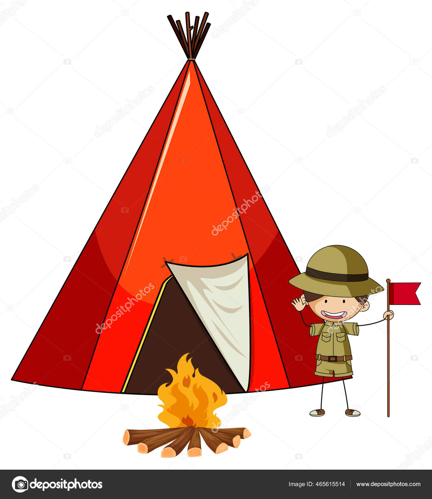 Camping Tent Doodle Kids Cartoon Character Isolated Illustration