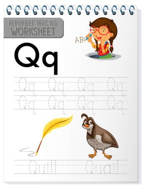 Q ve Q harfli alfabe izleme çalışma tablosu