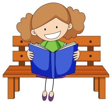 Çizgi film karakteri çizimleri okuyan tatlı bir kız.