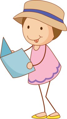 Çizgi film karakteri okuyan karalama yapan bir çocuk çizimleri izole etmiş.