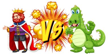 Ejderha ve kral beyaz arka planda birbirleriyle savaşıyorlar.