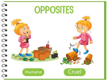 İnsancıl ve zalim çizimlerle karşıt kelimeler