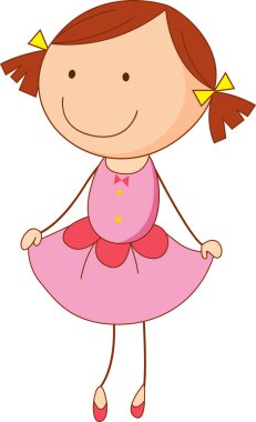 Çizgi film tarzındaki sevimli kız çizgi film karakteri izole edilmiş.