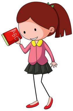 Tatlı kız karalama çizgi film karakteri izole edilmiş.