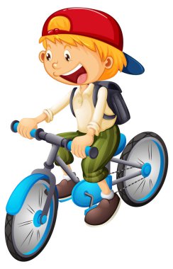 Bisiklete binen şapkalı bir çocuk çizgi film karakteri.