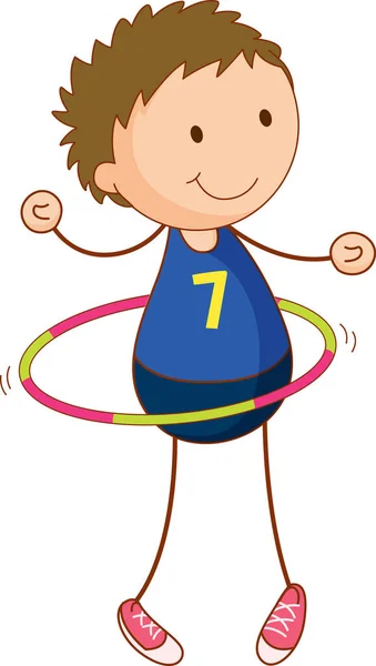 Χαριτωμένο Αγόρι Παίζει Hula Hoop Χαρακτήρα Κινουμένων Σχεδίων Στο Χέρι — Διανυσματικό Αρχείο
