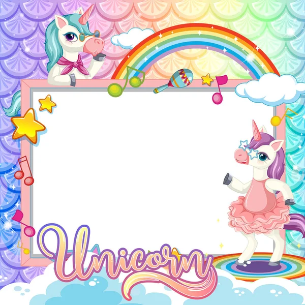 Blank Banner Cute Unicorn Cartoon Character Illustration — Stock Vector