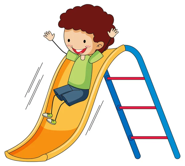 Boy Playing Slide White Background Illustration — Stock Vector