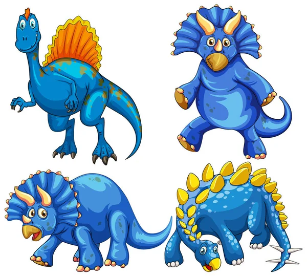 Conjunto Azul Dinossauro Desenho Animado Personagem Ilustração — Vetor de Stock